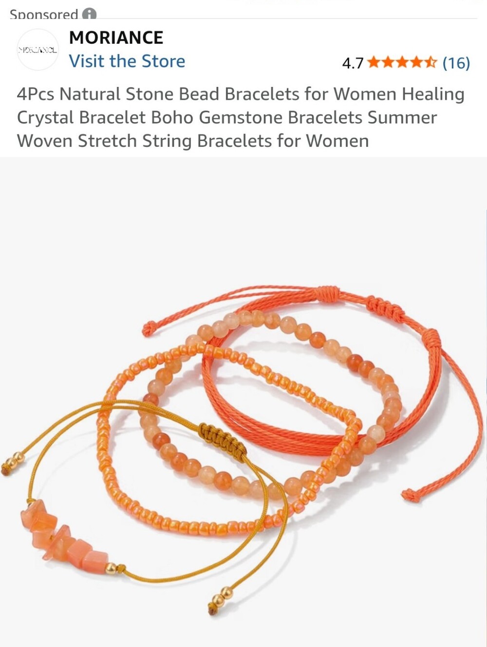Orange Natural Stone Bead Friendship Bracelet Set - 4-Pack
